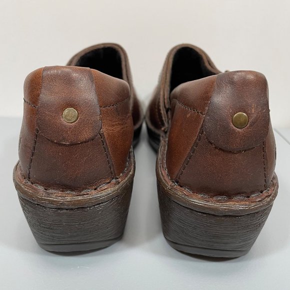 Born Clogs Shoes Buckle Harness Slip On Leather Brown Wedge Heel Womens 11 - Picture 6 of 12